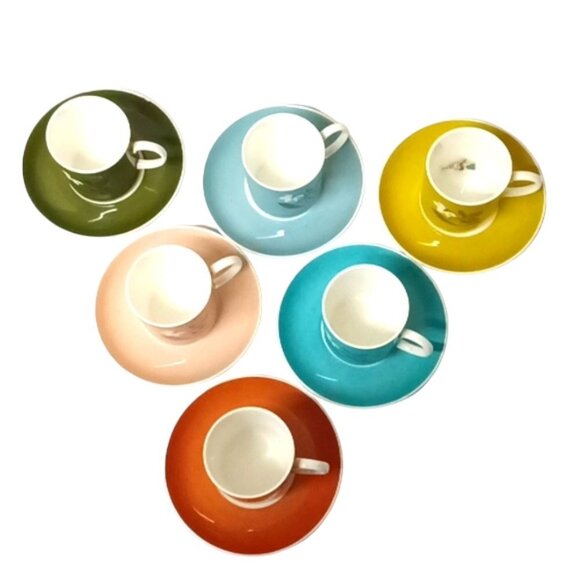 Vintage Suzie Cooper Wedgwood Snowdrops Demitasse Cups & Saucers Set of 6 - Picture 2 of 16